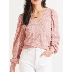 Nation Sz XS Tabitha Peasant Top T-Shirt Pink Cotton Puff Sleeves Soft Comfy